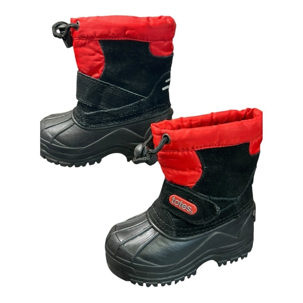TOTES Boys Size 5 Toddler Timmy Snow leather BOOTS Black Red Waterproof Shell
